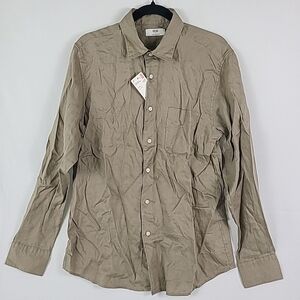 NEW UNIQLO Men's 100% Premium Linen Long Sleeve Button Down Beige Shirt Sz M